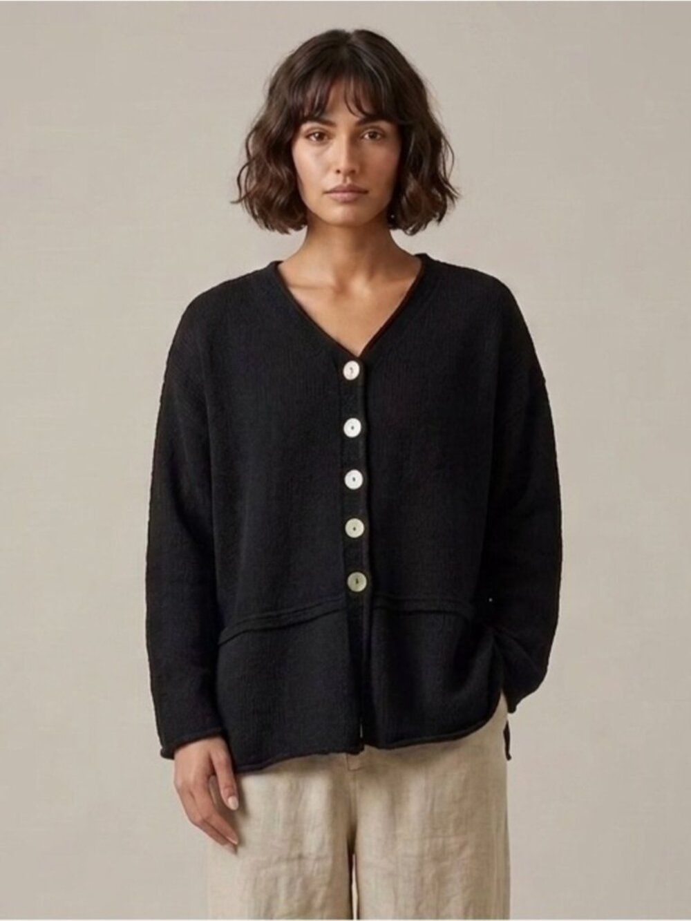 Vintage Handmade Black Oversized Cotton Cardigan - M/L